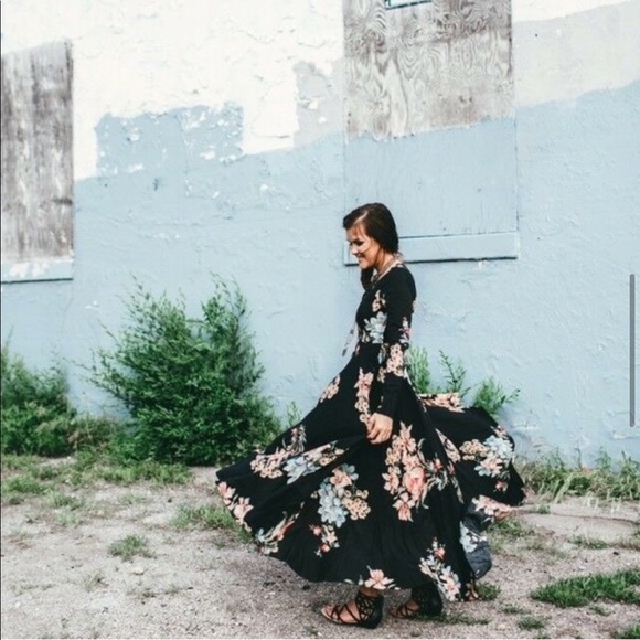 Free People “First Kiss” black floral maxi - Picture 7 of 8